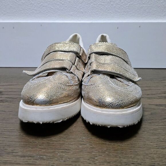 Primabase Italy Leather Metallic Velcro Wingtip Trainers in Gold - Picture 4 of 13